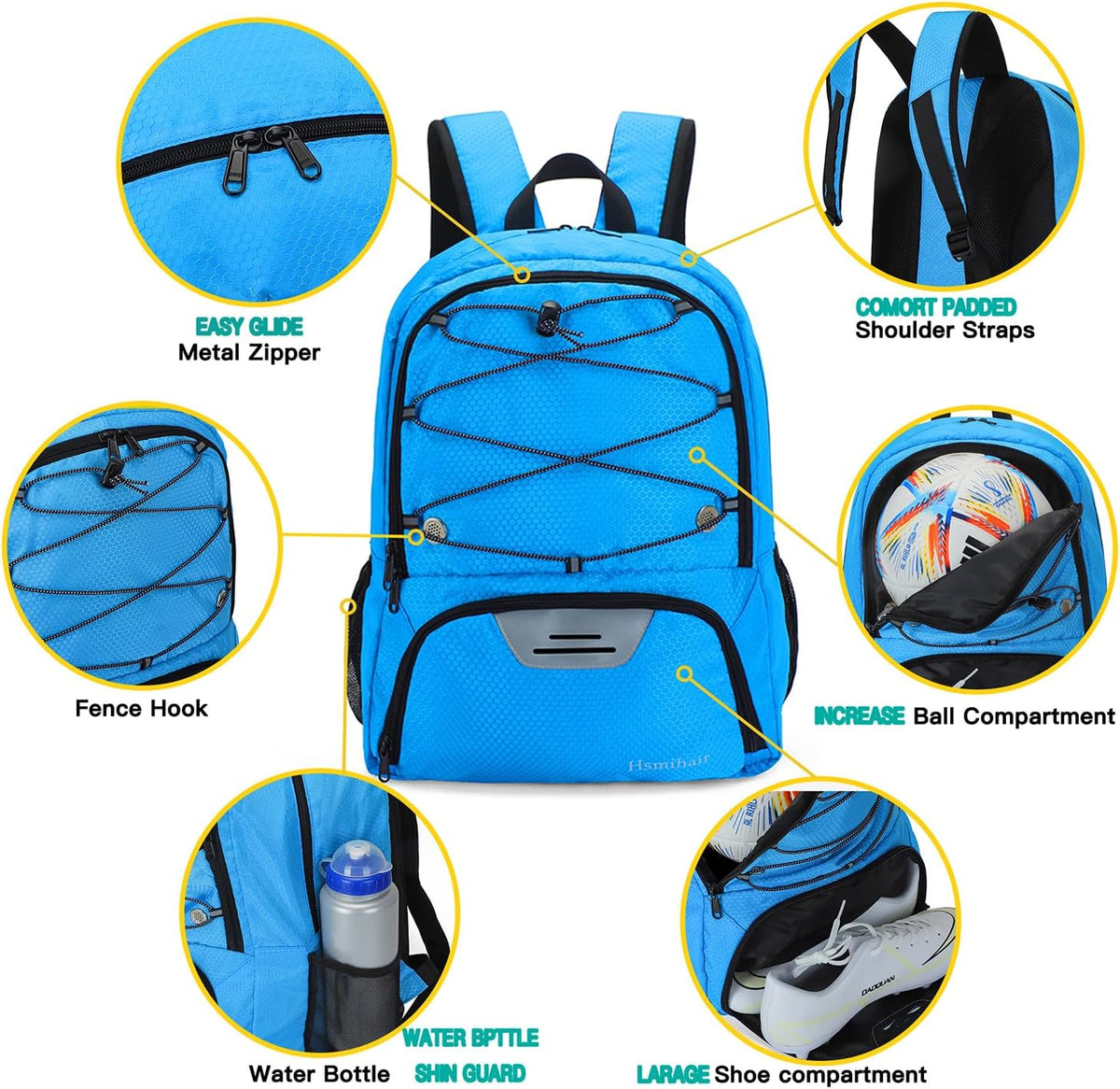 Hsmihair - Mochila de fútbol juvenil - Mochila para fútbol y balonc...