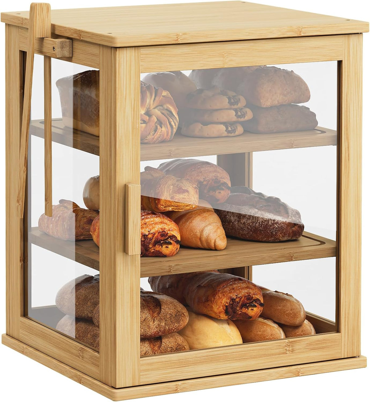 WOWLIVE Panera de bambú para encimera de cocina, contenedor grande...