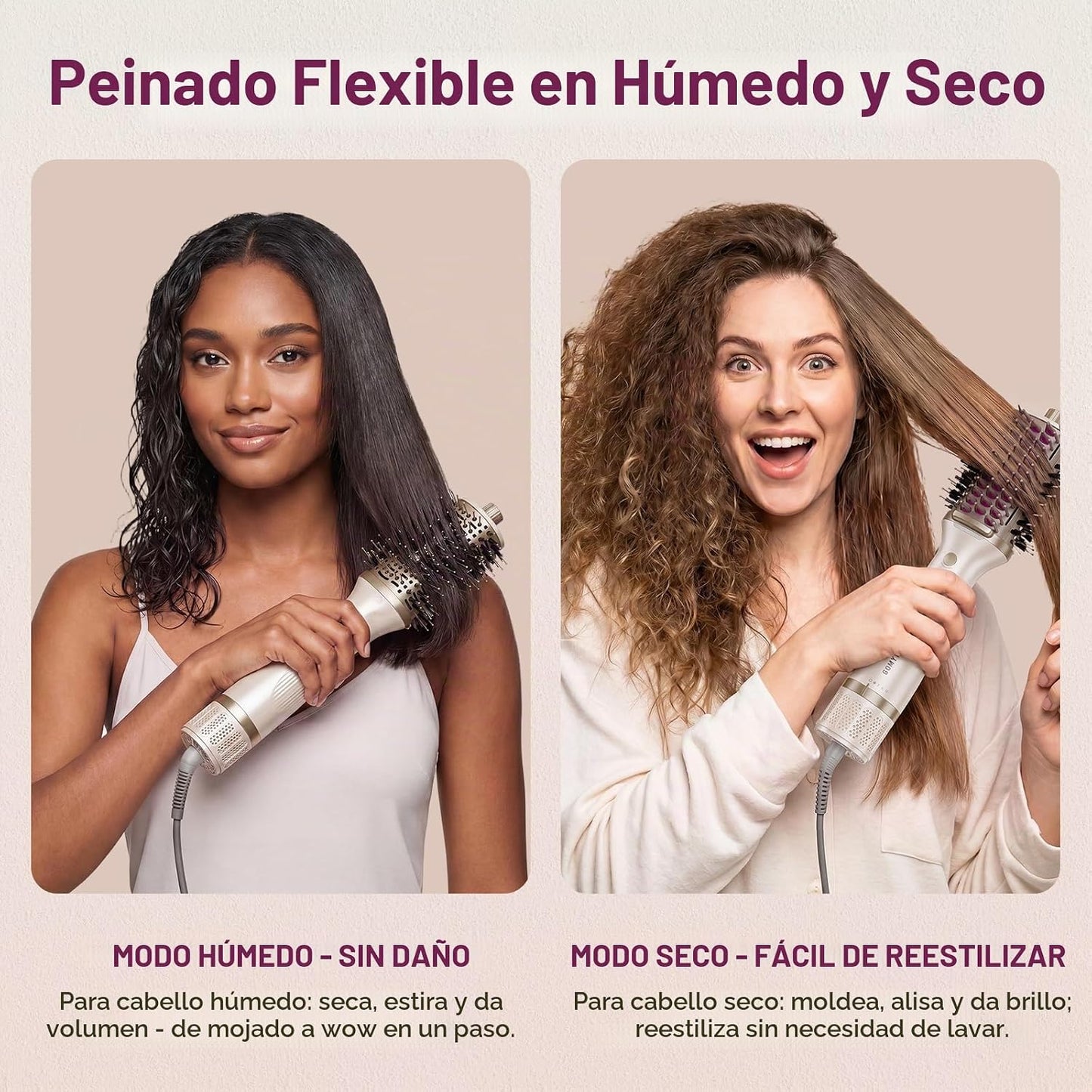 GOMYTH Cepillo secador 5 en 1 con peine calentado | Cepillo secador...
