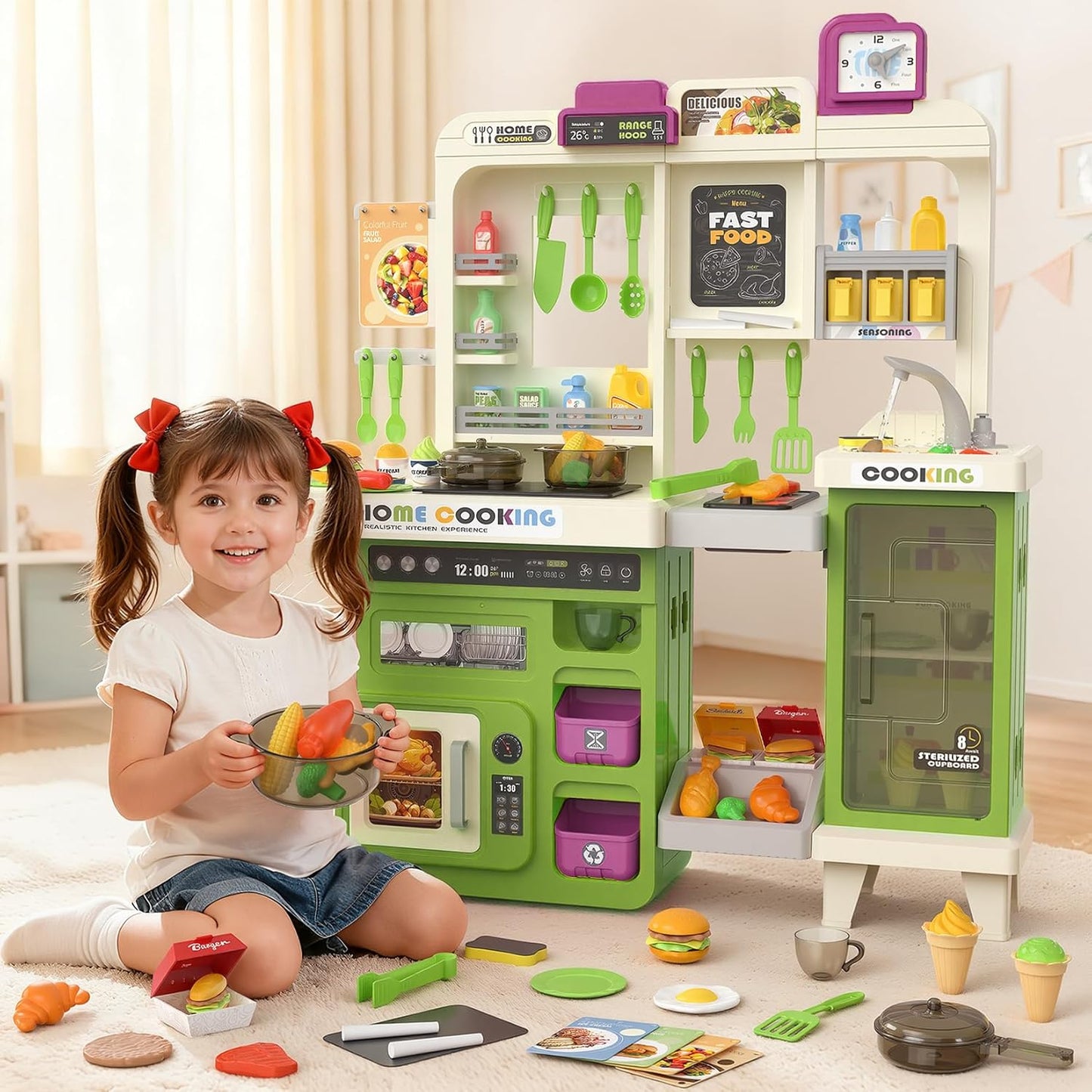 Juego de cocina para niños con luces, sonidos y vapor, juego de coc...