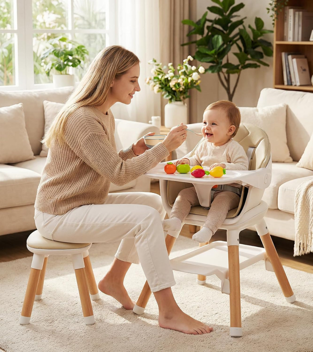 Silla alta para bebé 6 en 1, sillas altas convertibles de madera, c...
