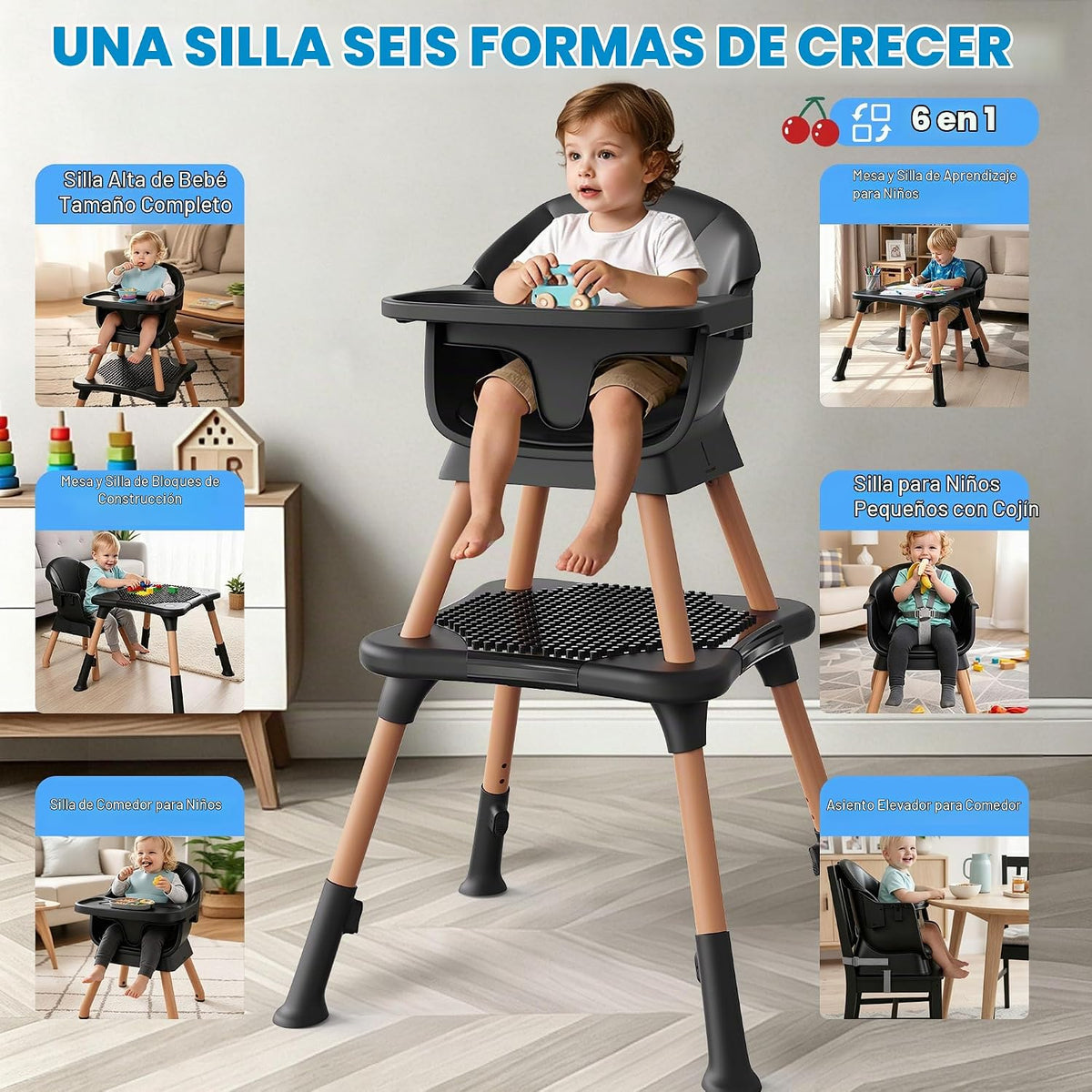 Silla alta 6 en 1 para bebés y niños pequeños, silla alta para bebé...