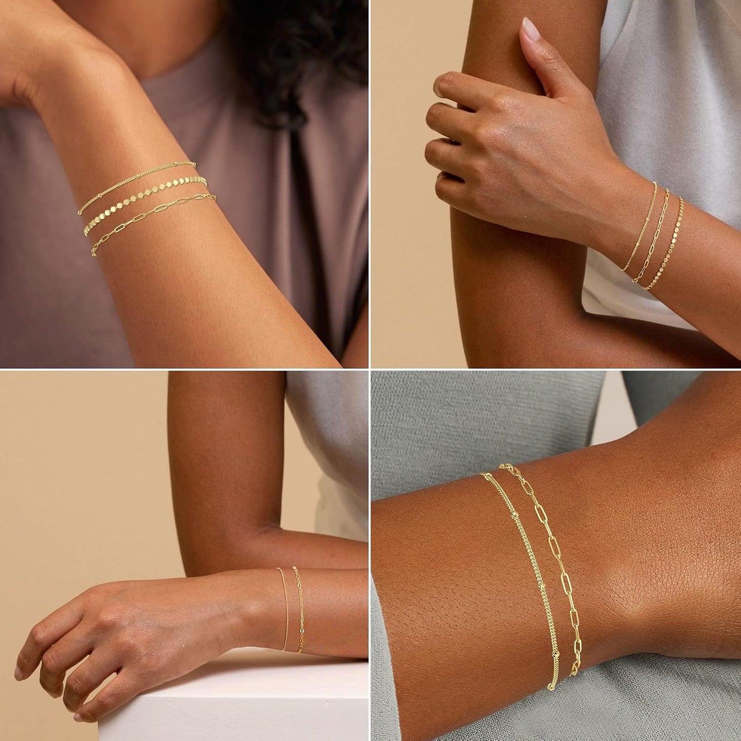MBW Pulseras chapadas en plata para mujer, delicadas pulseras de pl...
