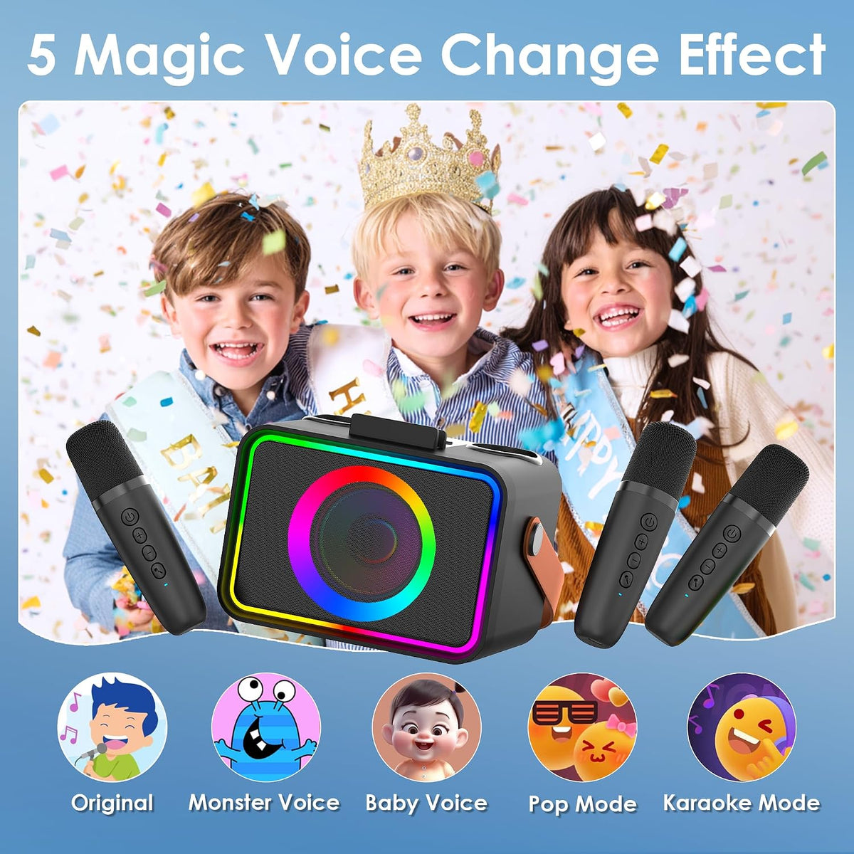 Máquina de karaoke para niños y adultos, altavoz Bluetooth 3 micróf...