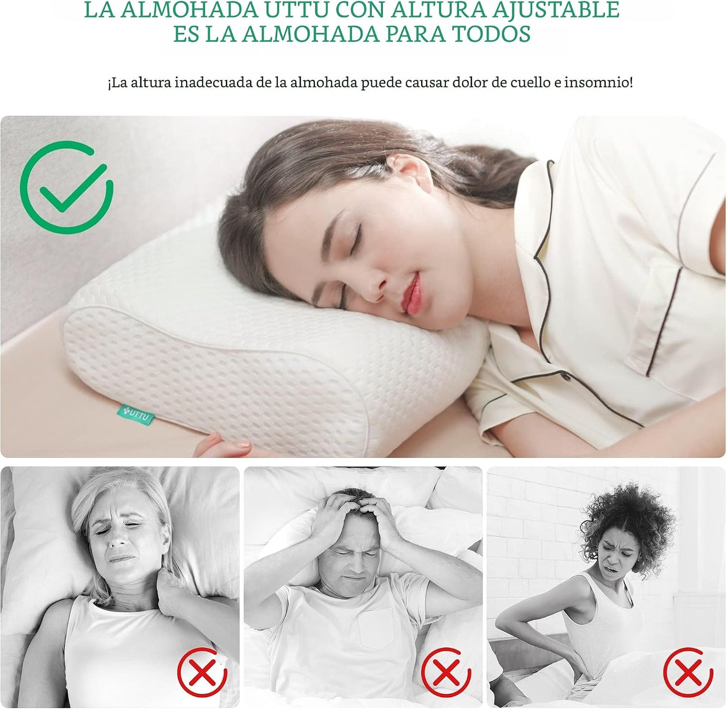 UTTU Almohada cervical para aliviar la tensión del cuello, almohada...