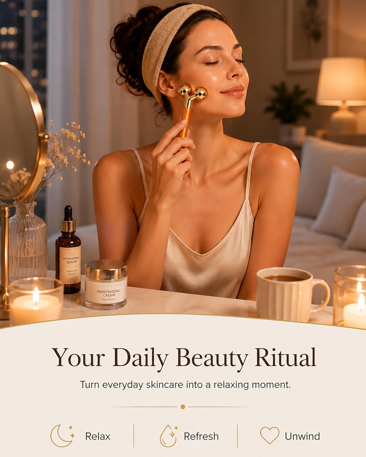 Amirce Rodillo masajeador facial recargable, masajeador facial con...