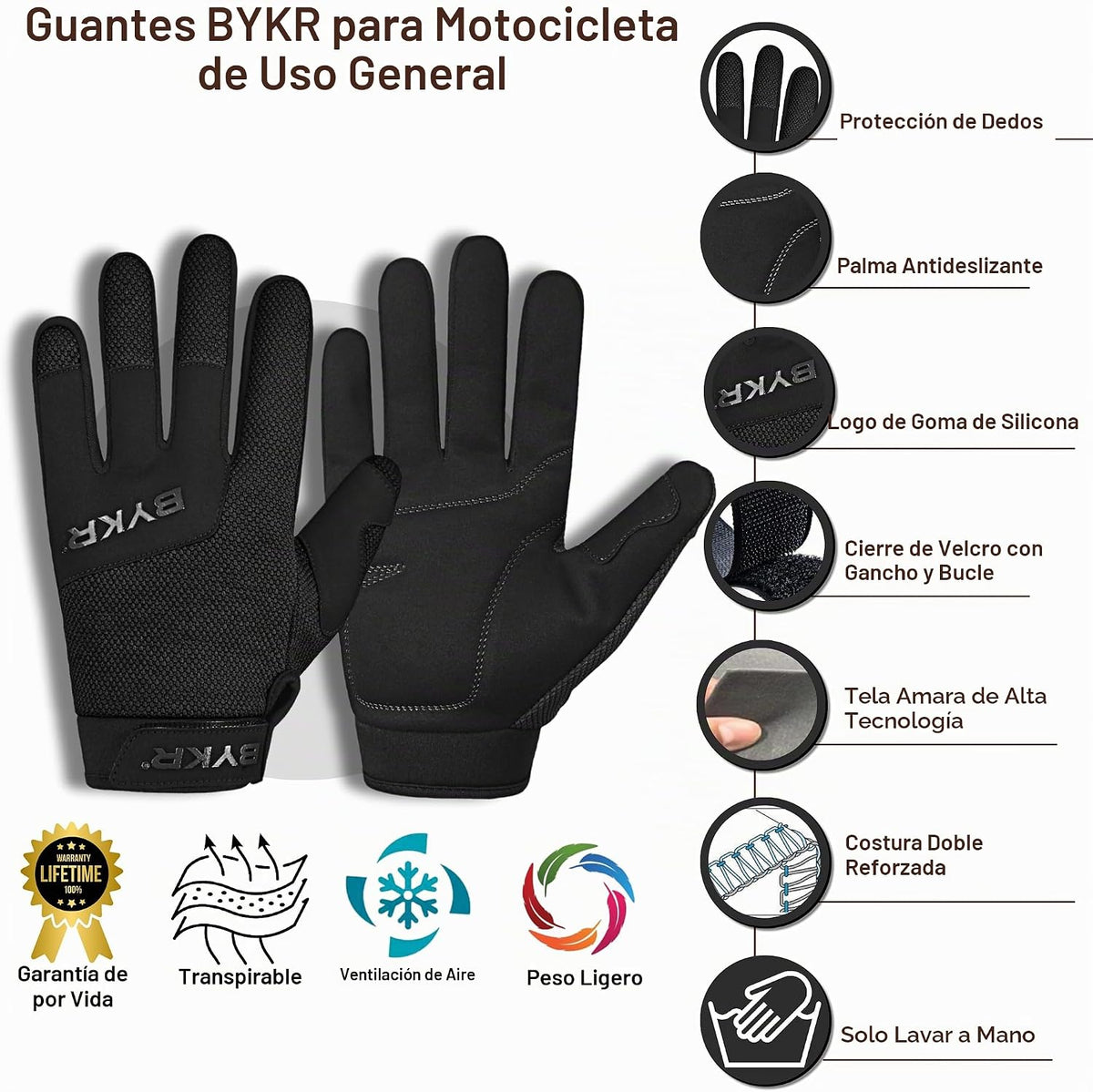 BYKR Guantes de motocicleta para todo clima para hombres y mujeres...