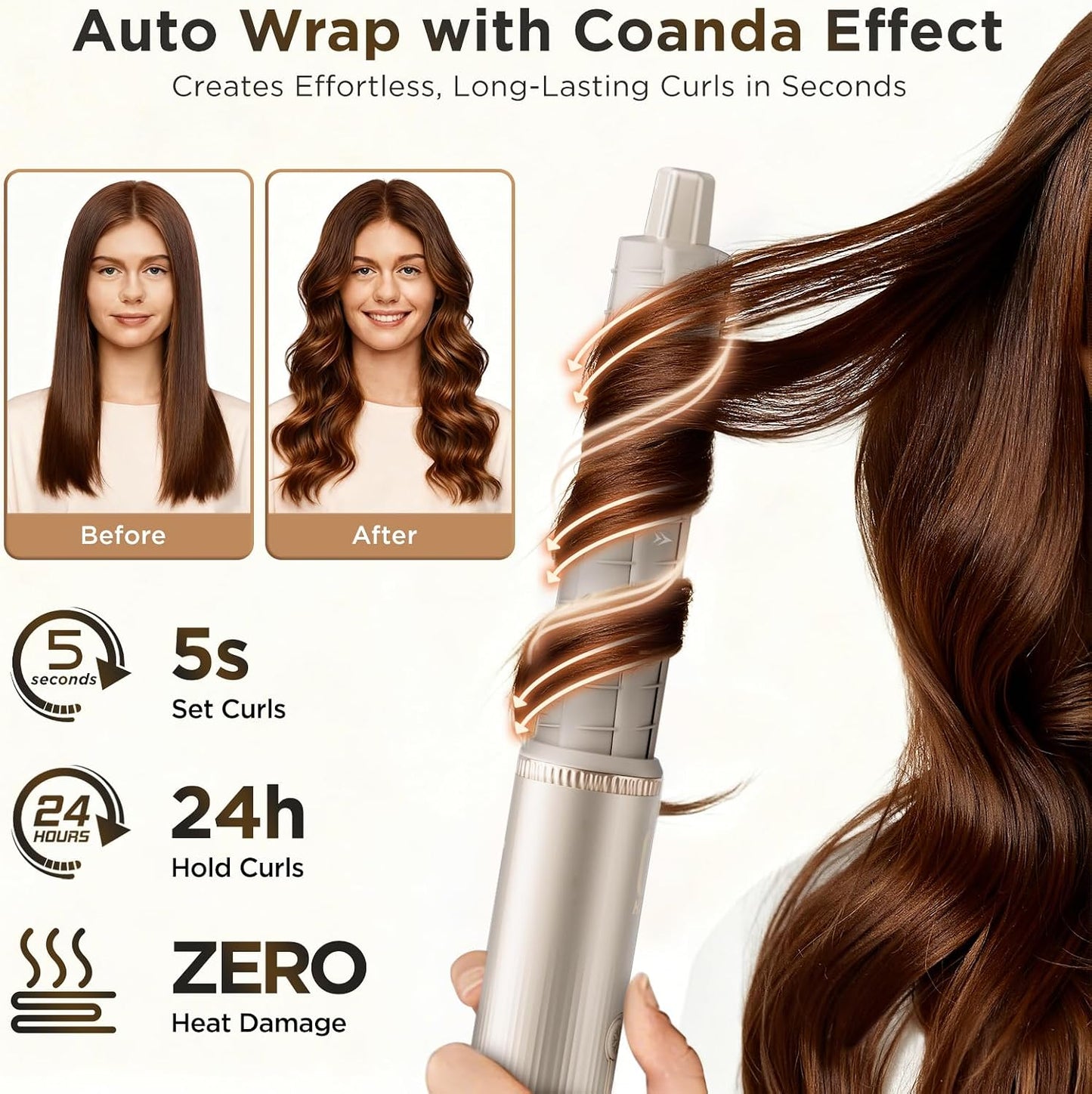 O.H.B Estilizador de cabello de aire caliente 5 en 1, cepillo secad...