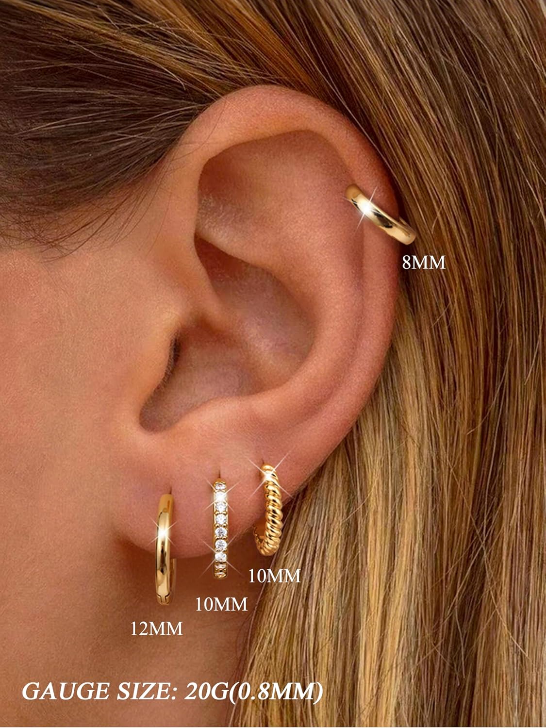 Jstyle Aretes de aro pequeños de oro para mujer, chapados en oro de...