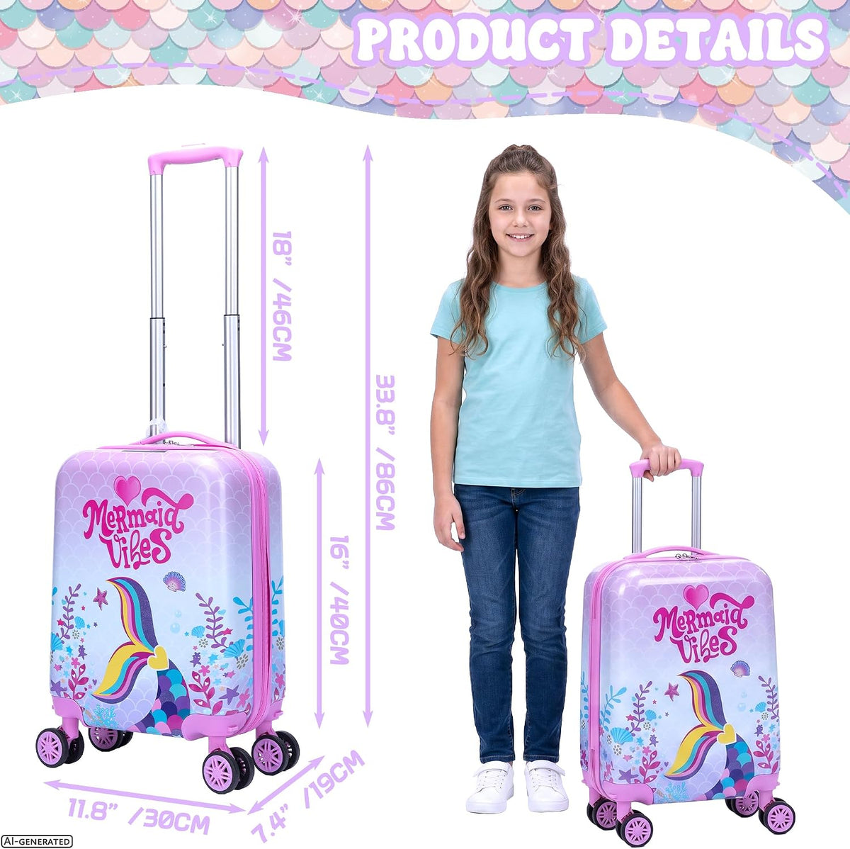 Esteemly Juego de equipaje para niños, 4 piezas, 16 pulgadas, rueda...