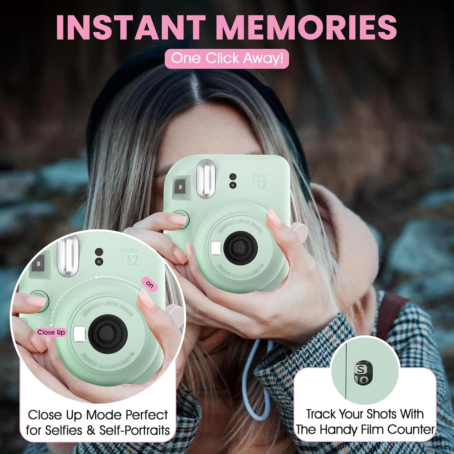 Fujifilm Cámara Instantánea Instax Mini 12 Verde Menta + Estuche de...