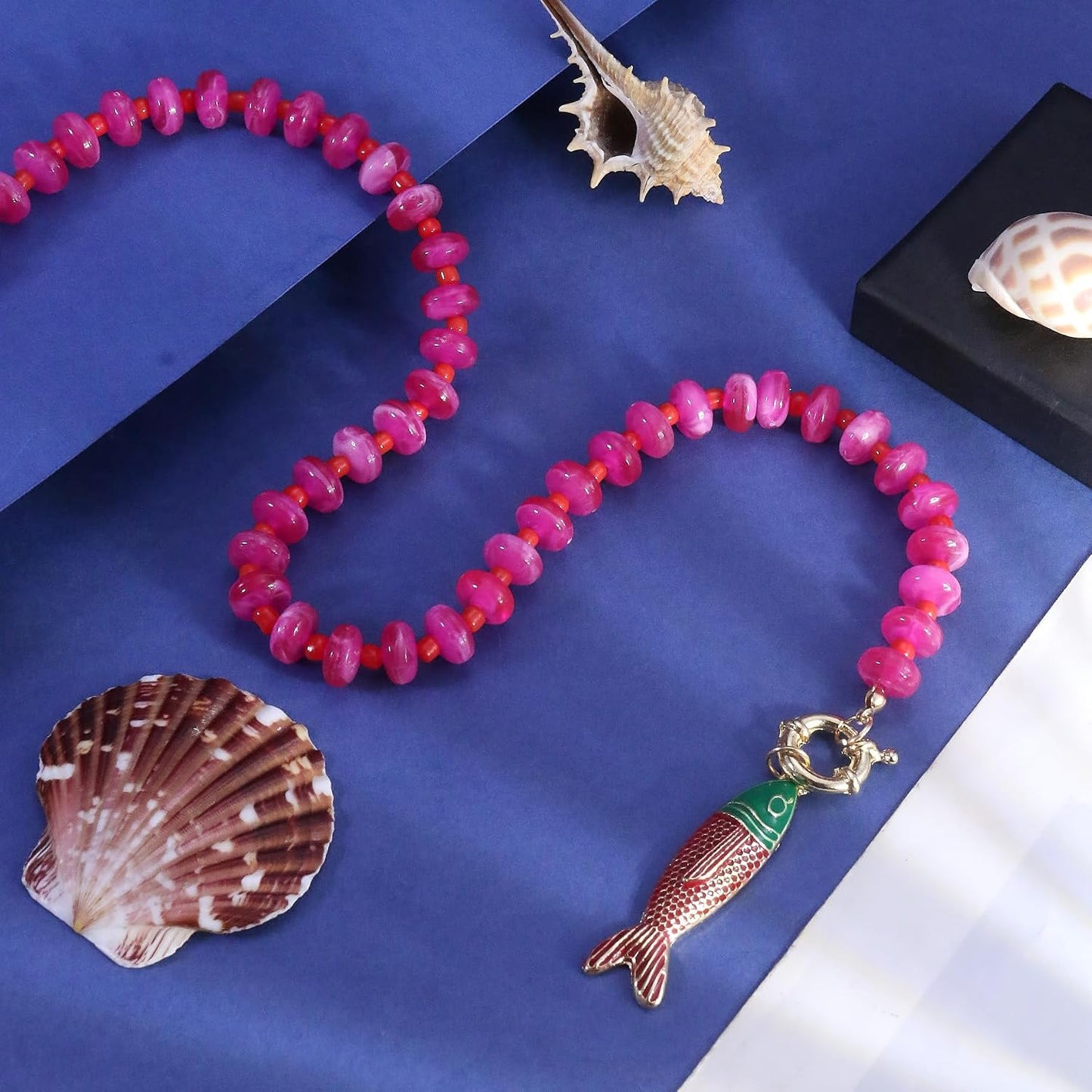 GLRITY Collares bohemios de peces con cuentas para mujer, collar de...