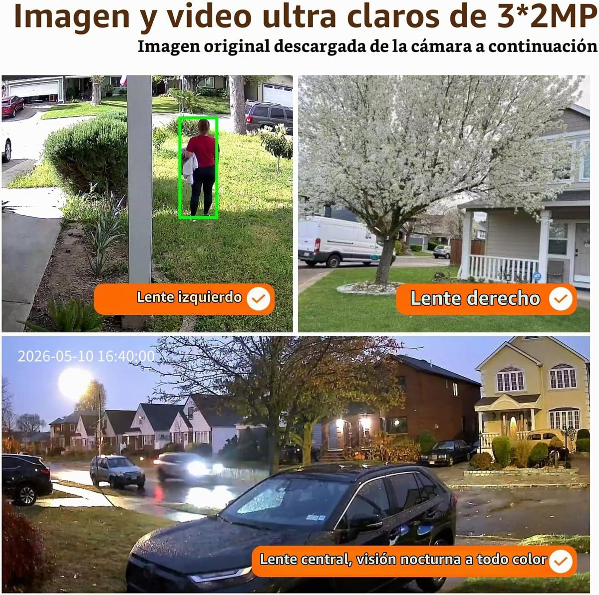 ORAXIUM Cámara de seguridad inalámbrica para exteriores de triple l...