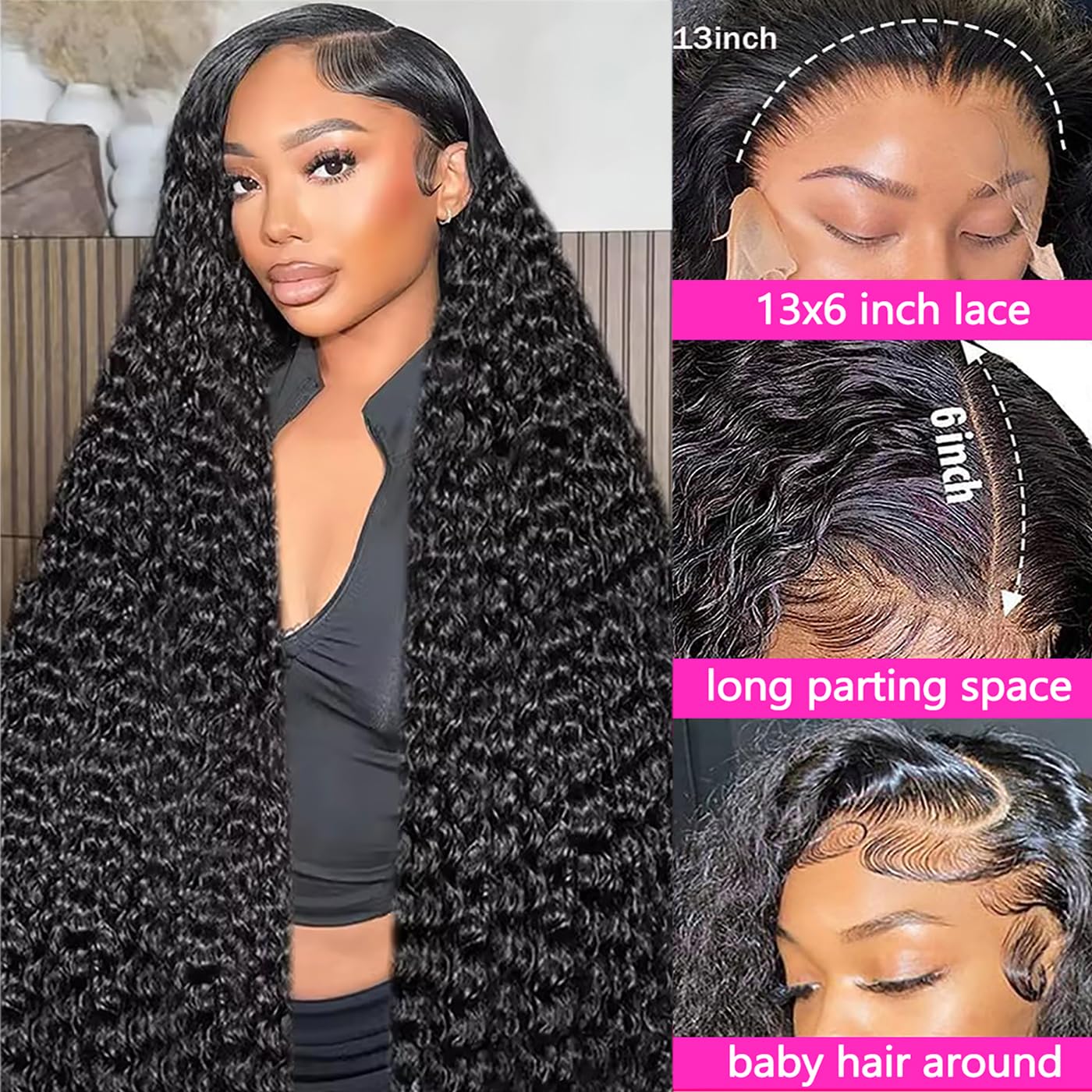 GYAJEP Pelucas de cabello humano con encaje frontal de 13 x 6 pulga...