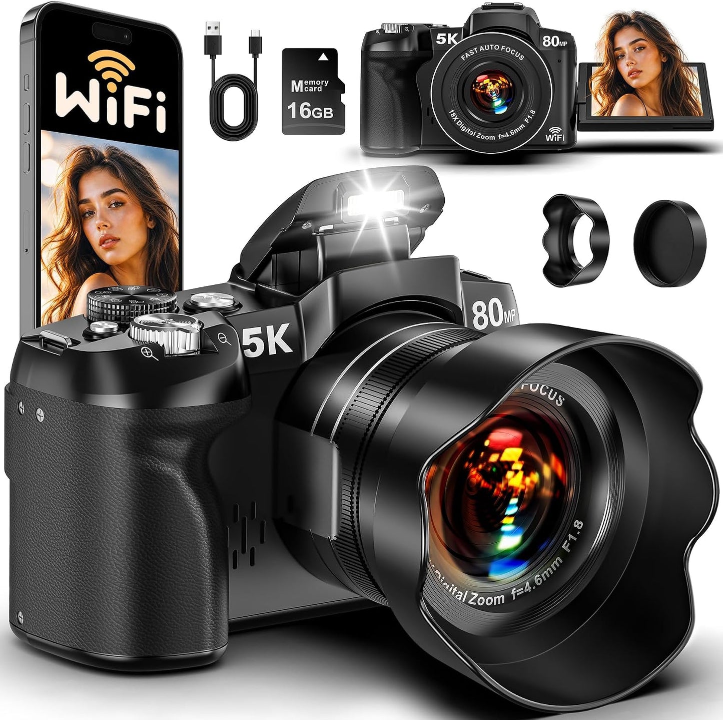 Cámaras digitales 5K para fotografía \u2013 Foco automático rápido...