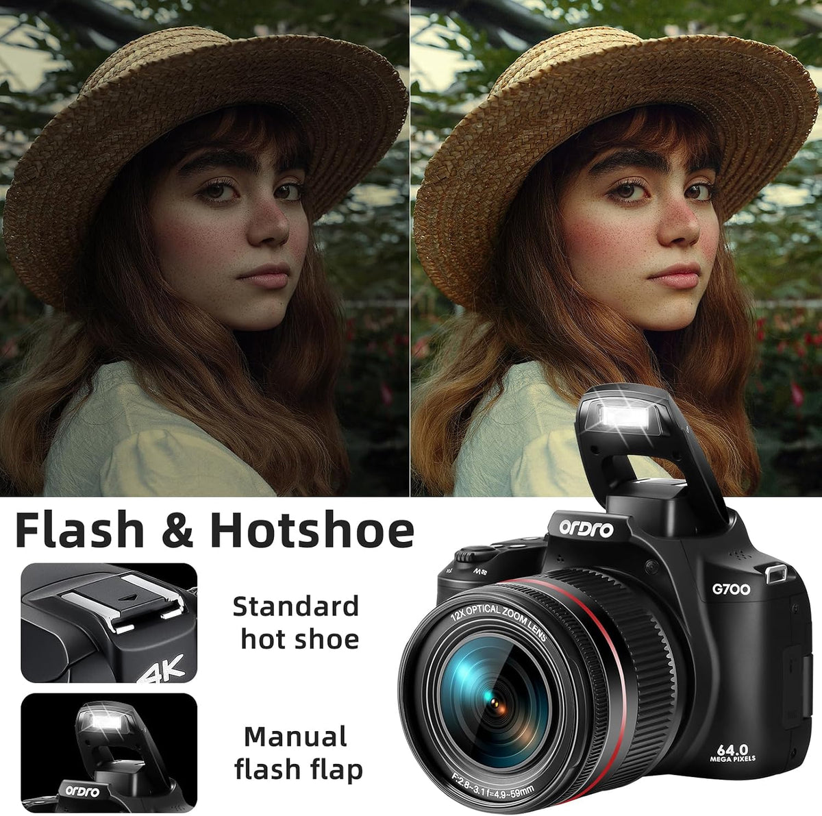 Cámara digital 4K para fotografía y video, cámara de zoom óptico 12...