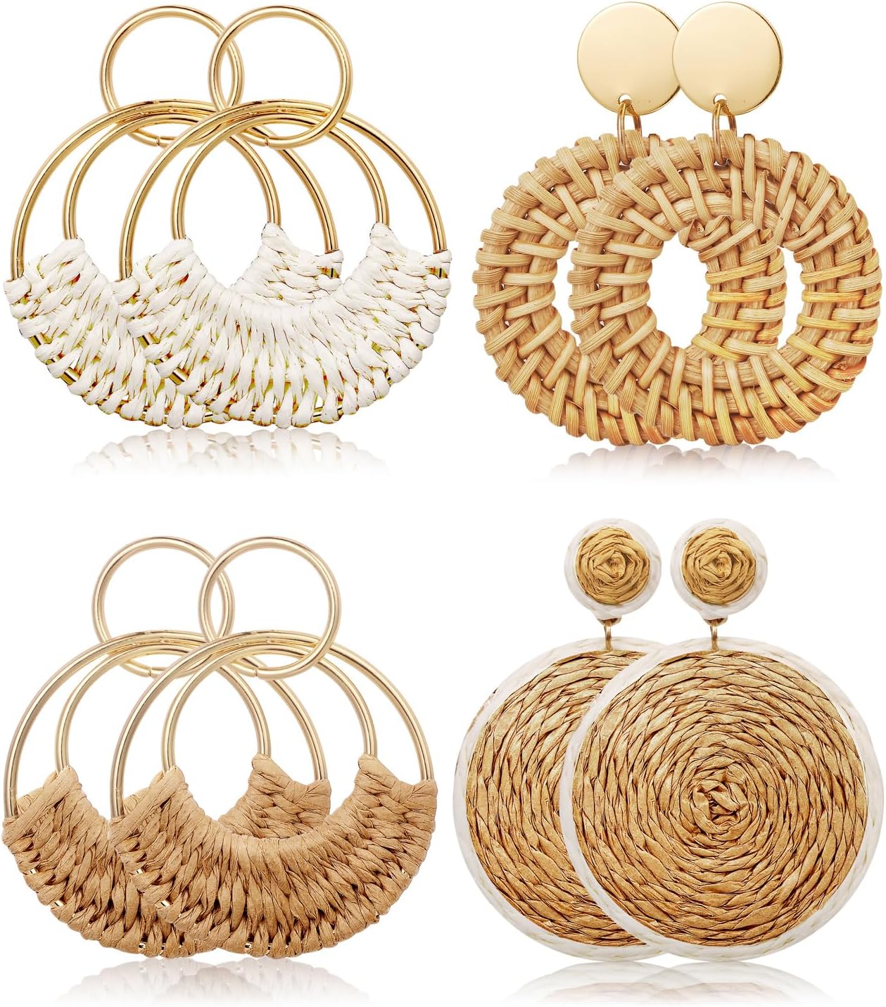 Juego de 4 pares de aretes colgantes redondos bohemios hechos a man...