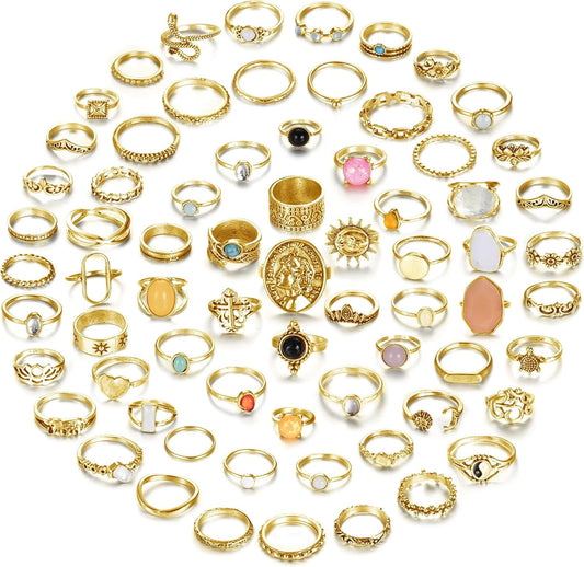 Subiceto Juego de 70 anillos de nudillos de cristal vintage para mu...