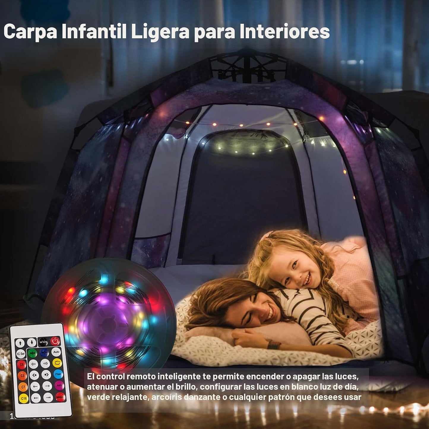 Tienda de campaña hexagonal portátil para niños con tira de luces L...