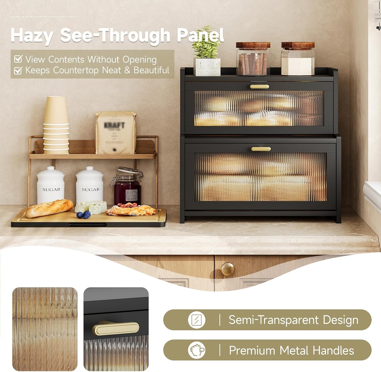 Vellzeyce Caja de pan grande con tabla de cortar para encimera de c...