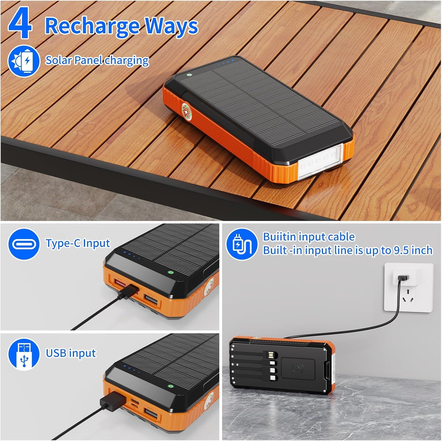 FCJZX - Banco de energía solar de 49800 mAh, cargador portátil con...