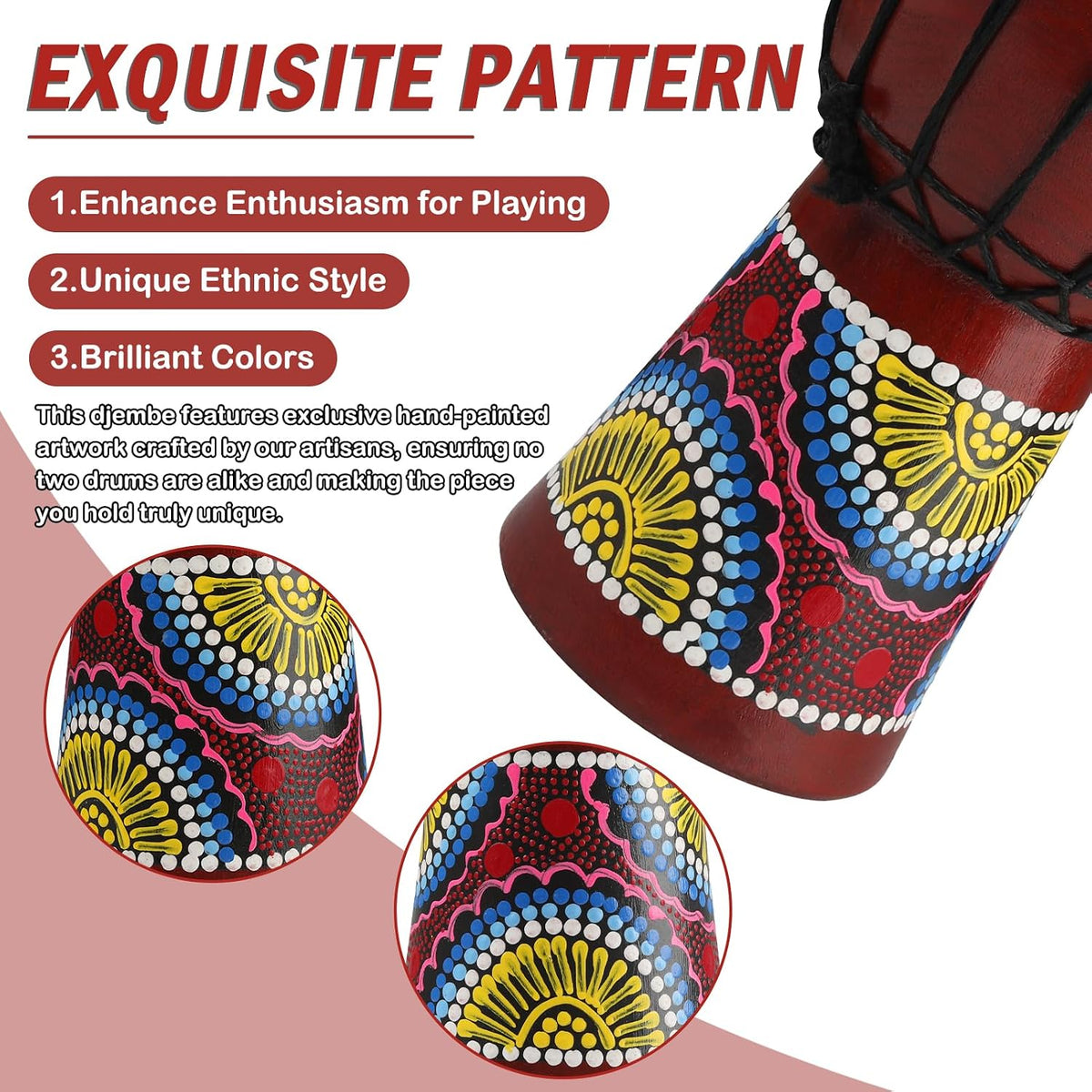 Tambor Djembe de madera, 6.5 x 12 pulgadas, tambores africanos de c...