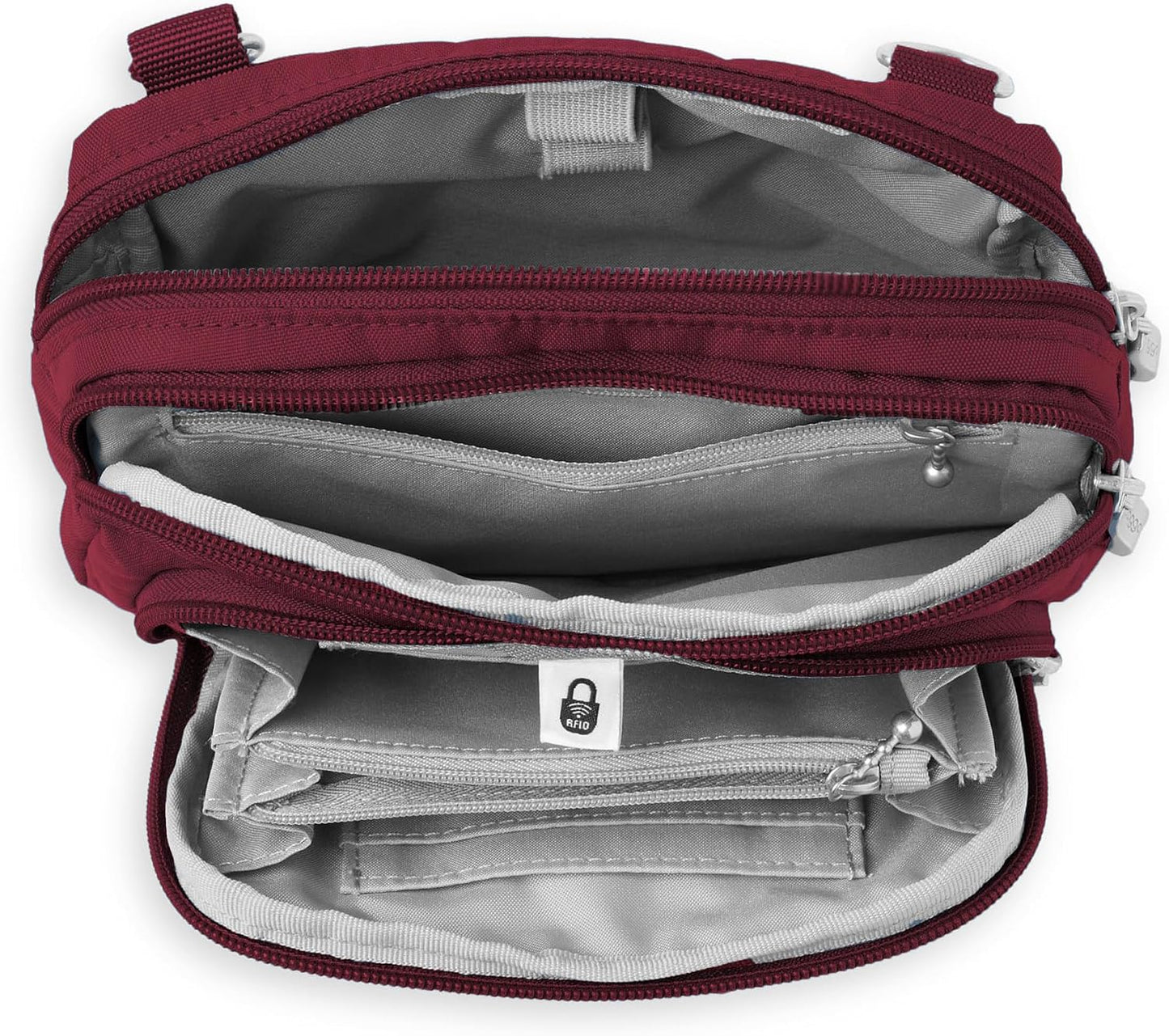 Baggallini Triple cremallera con billetera frontal\/Cartera RFID Tr...