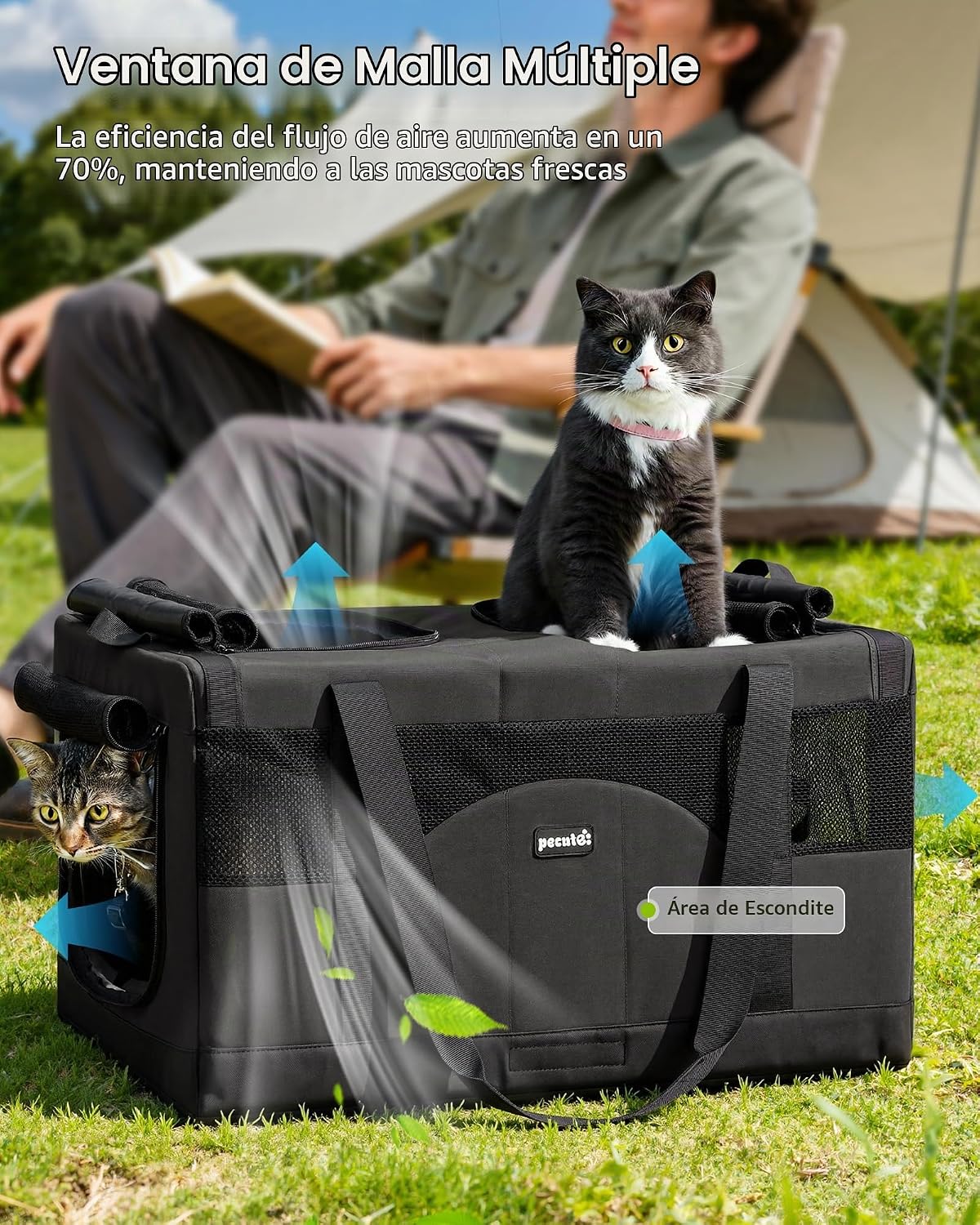 Pecute Transportador de mascotas con doble compartimento para famil...