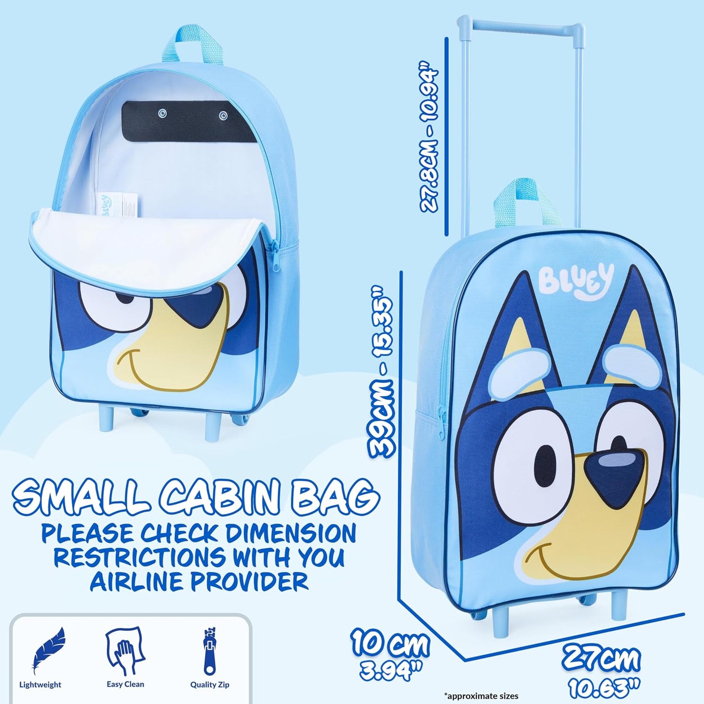 Bluey Maleta con ruedas para niños, 16 x 13 x 4 pulgadas, equipaje...