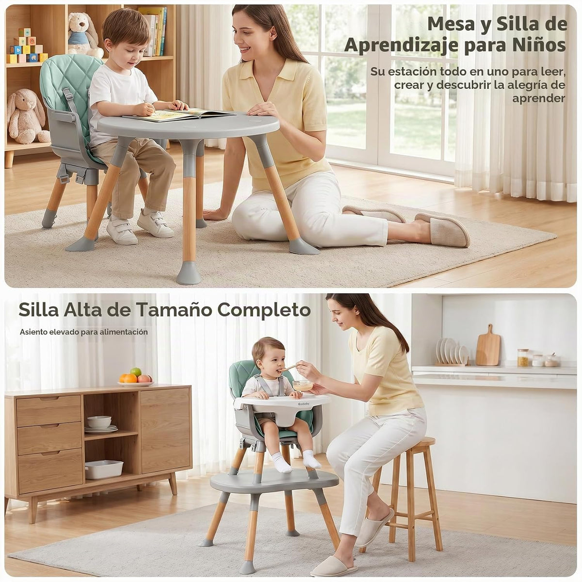 Ezebaby Silla alta convertible para bebé con mesa y asiento, silla...