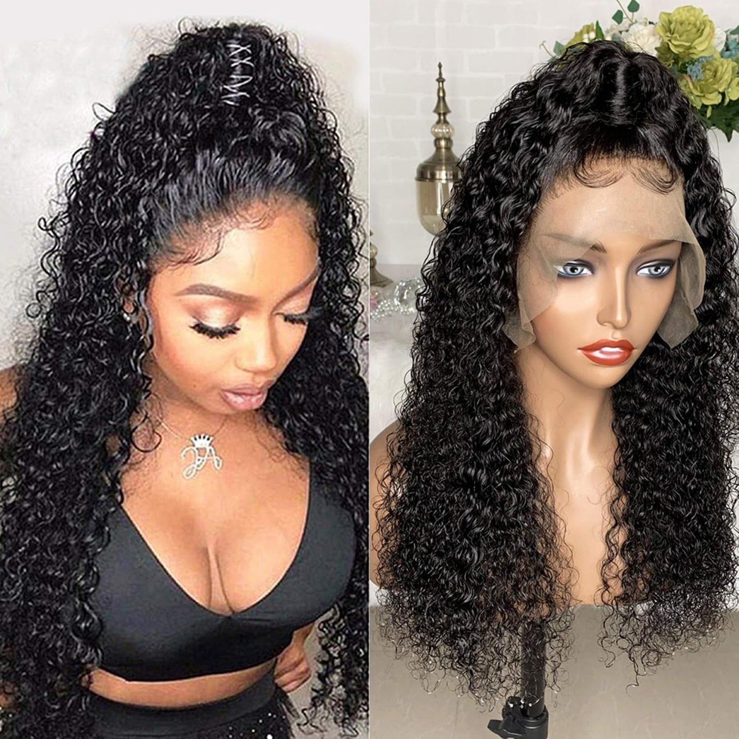 Peluca de pelo humano para mujeres negras; pelo humano rizado virge...