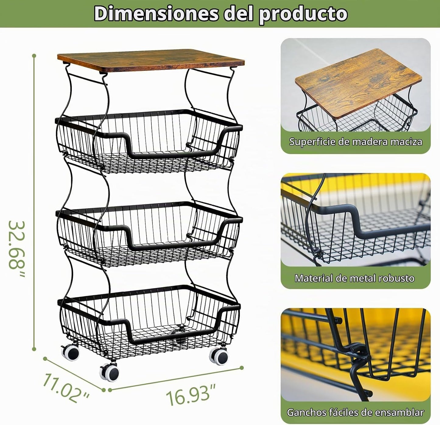 MAKE CHANGES Carrito de almacenamiento de cocina con ruedas, organi...