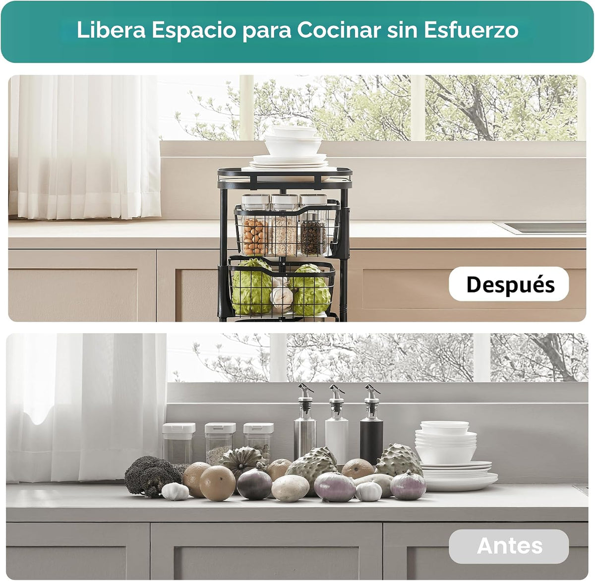 Ocyfym - Carrito de almacenamiento de frutas y verduras de 5 nivele...