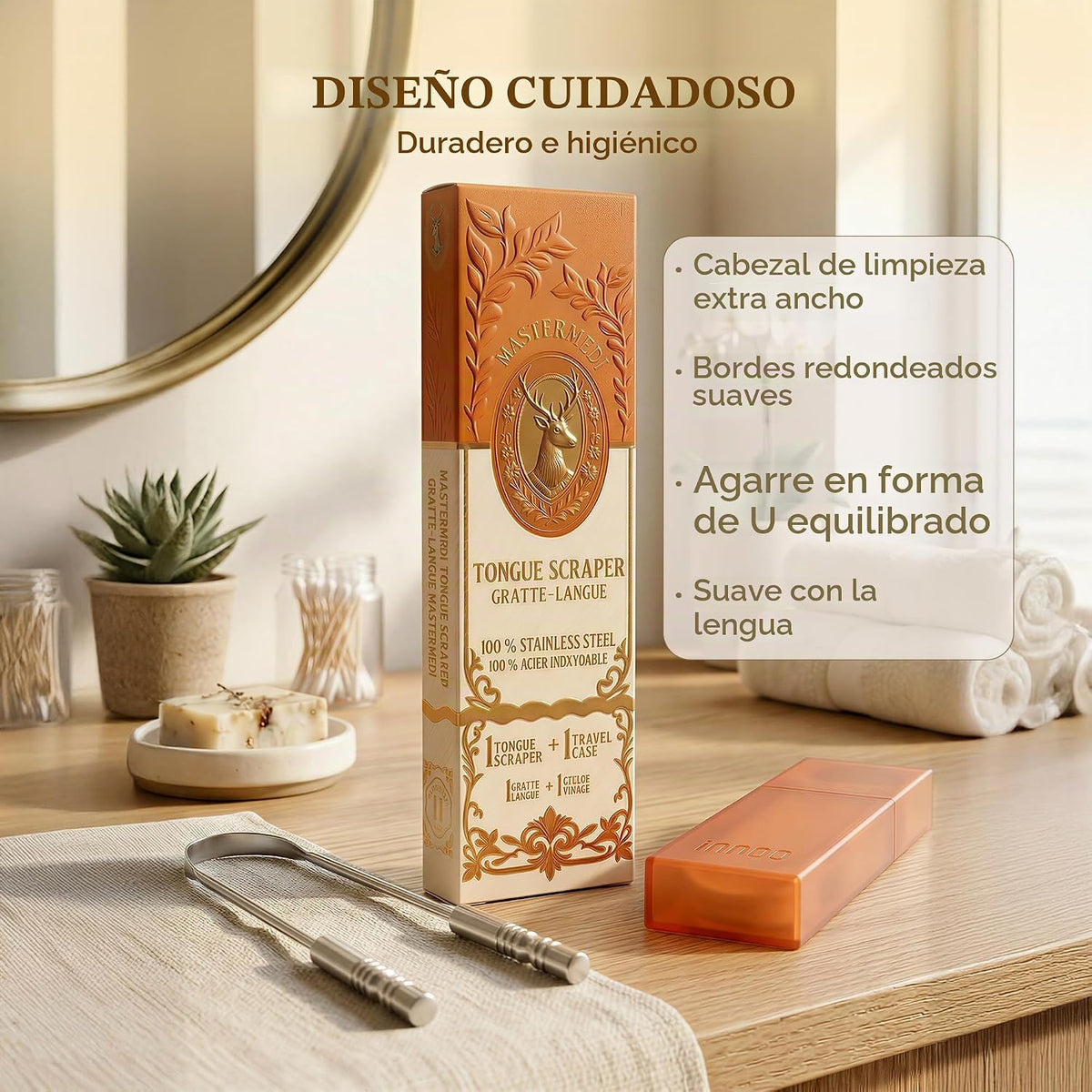 MasterMedi Raspador de lengua con estuche, raspador de lengua fácil...