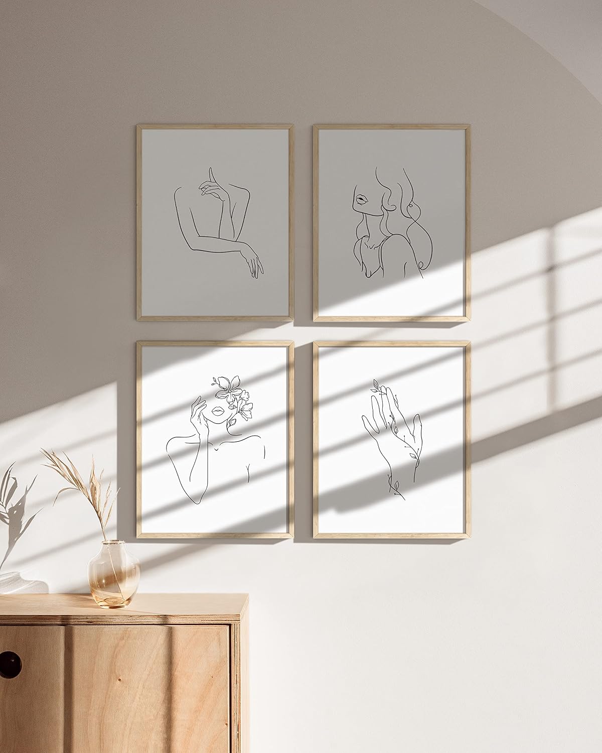 RipGrip Arte minimalista para pared, juego de 4 dibujos de silueta...
