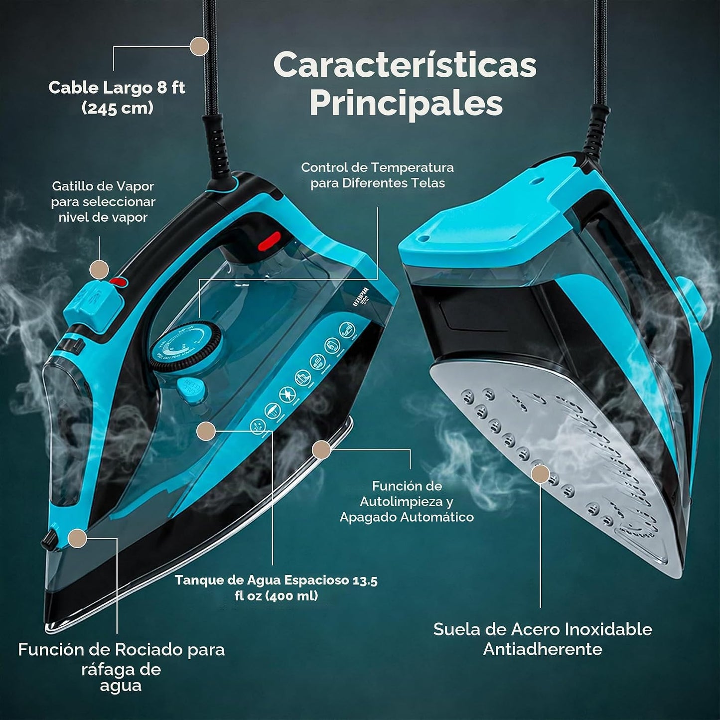 Utopia Home Plancha de vapor prémium para ropa, suela antiadherente...
