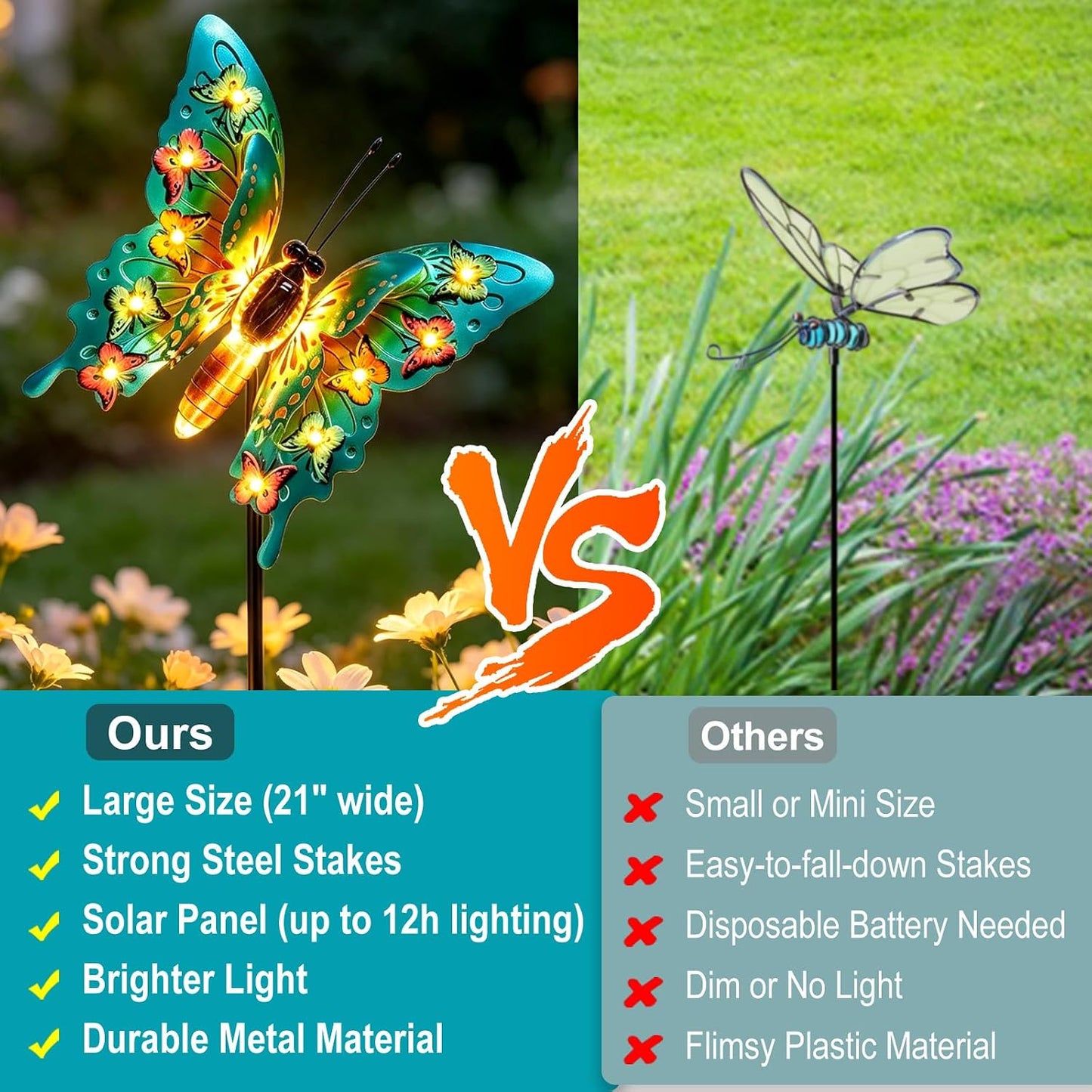Luces solares de mariposa para exteriores, grandes luces de metal p...