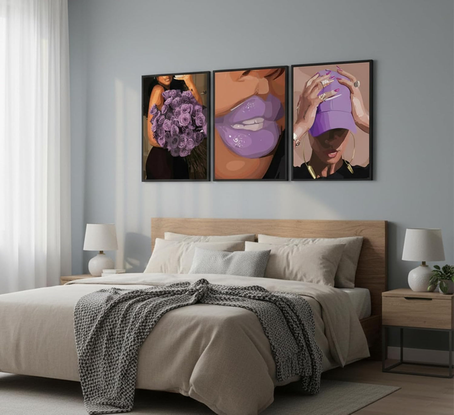 TEOVGKN 3 piezas de arte de pared de niña negra, decoración estétic...
