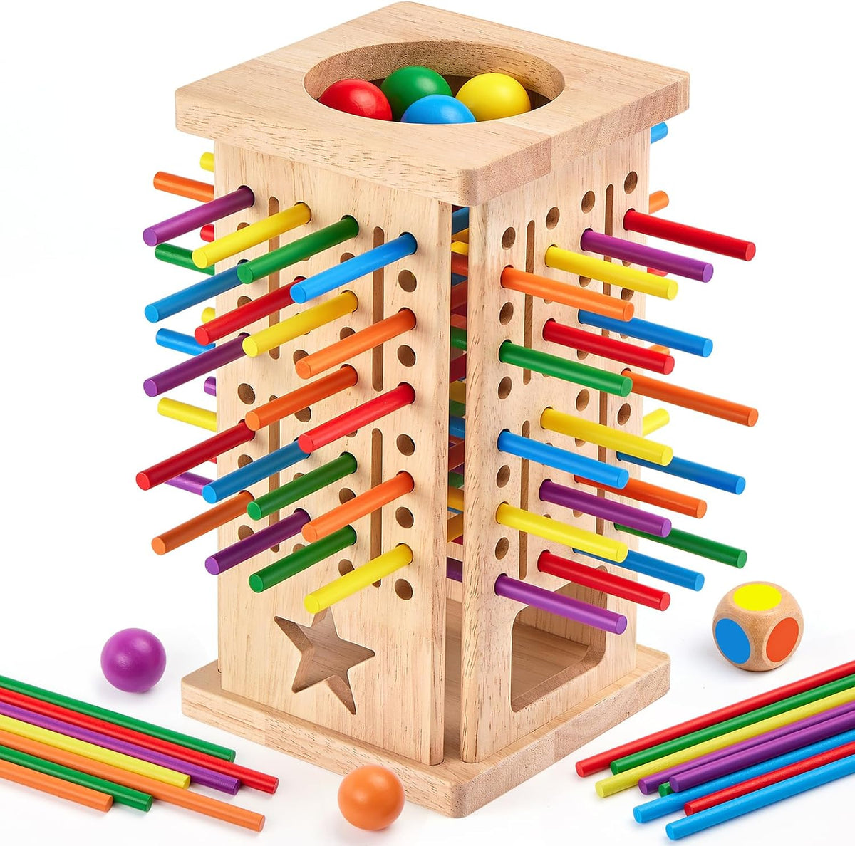 Juegos de mesa Montessori de madera, 42 palos coloridos juguetes de...