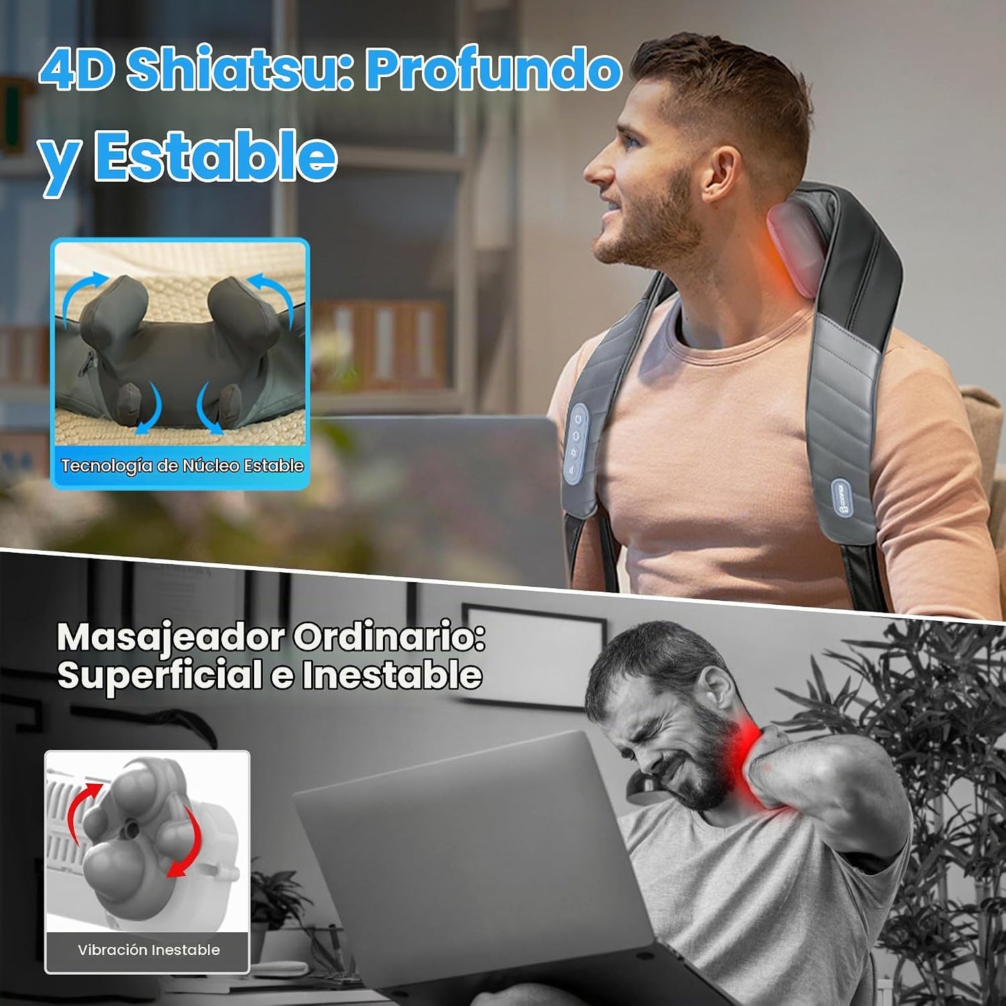 COMFIER Masajeador de cuello y hombros con calor, masajeador Shiats...