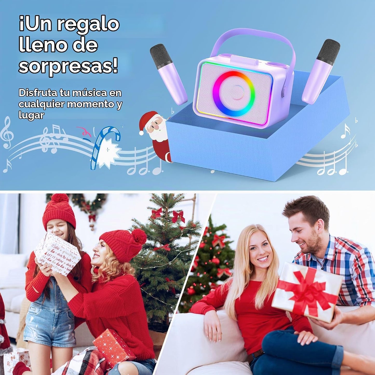 Máquina de karaoke, altavoz Bluetooth portátil con 2 micrófonos ina...