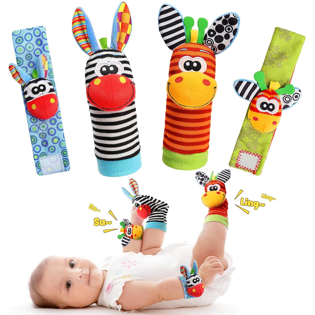 Baby Toys 0-6 6-12 meses, juego de calcetines de sonajero de muñeca...