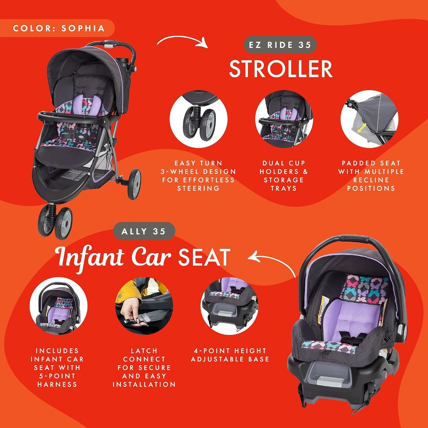 Baby Trend EZ Ride 35 Sophia - Sistema de viaje | Diseño compacto l...