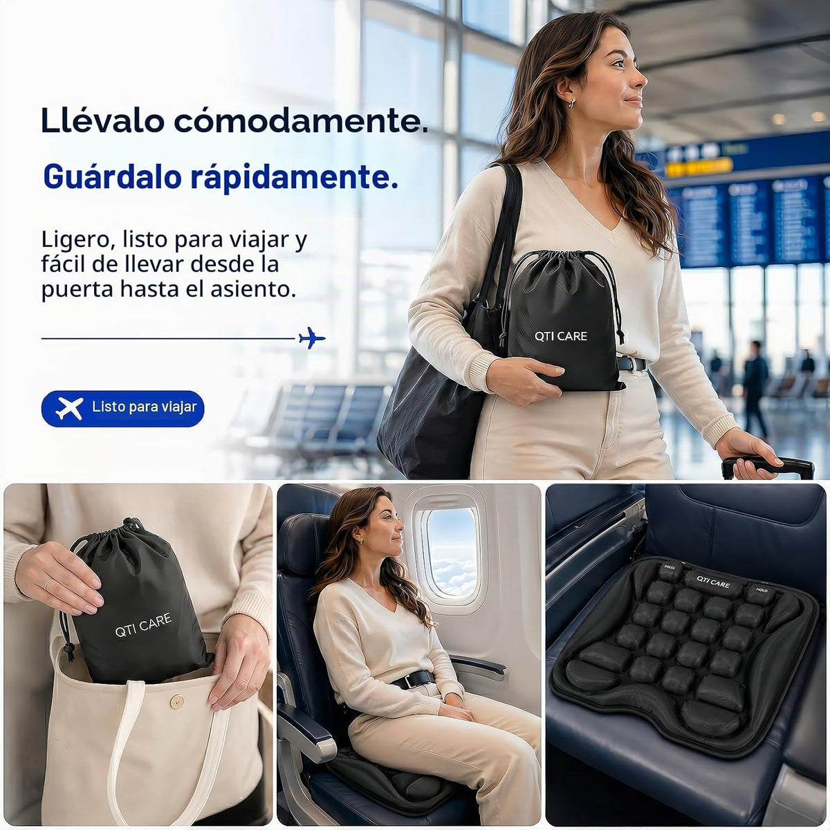 Qticare Cojín de asiento de avión, cojín de viaje con celda de aire...