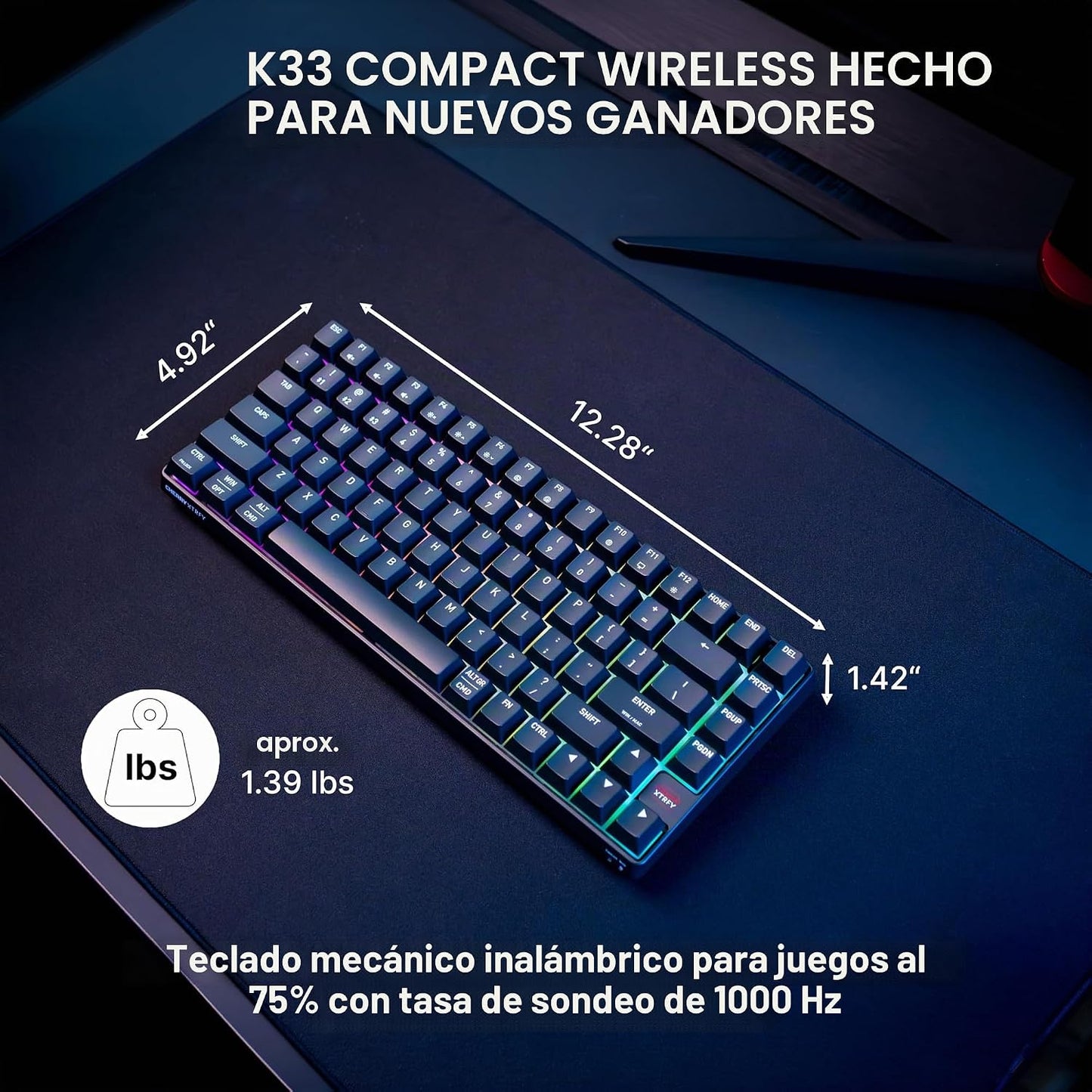 CHERRY XTRFY K33 - Teclado compacto inalámbrico, 75% Mem-chanical p...