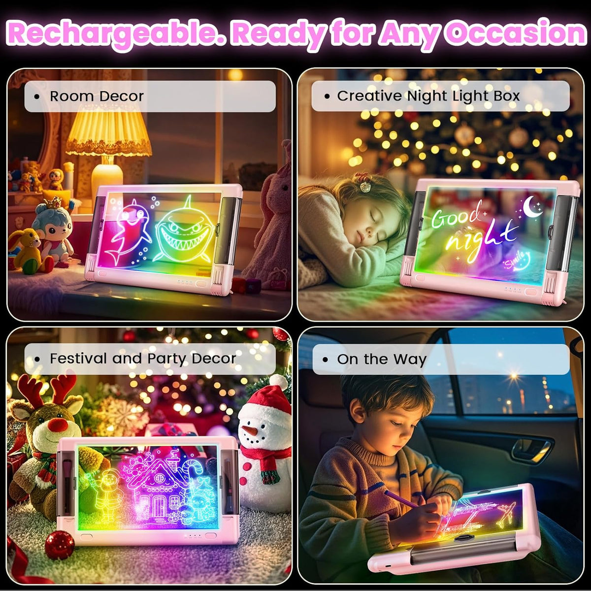 Tablero de dibujo LED recargable, 15 pulgadas, 9 modos de luz de co...