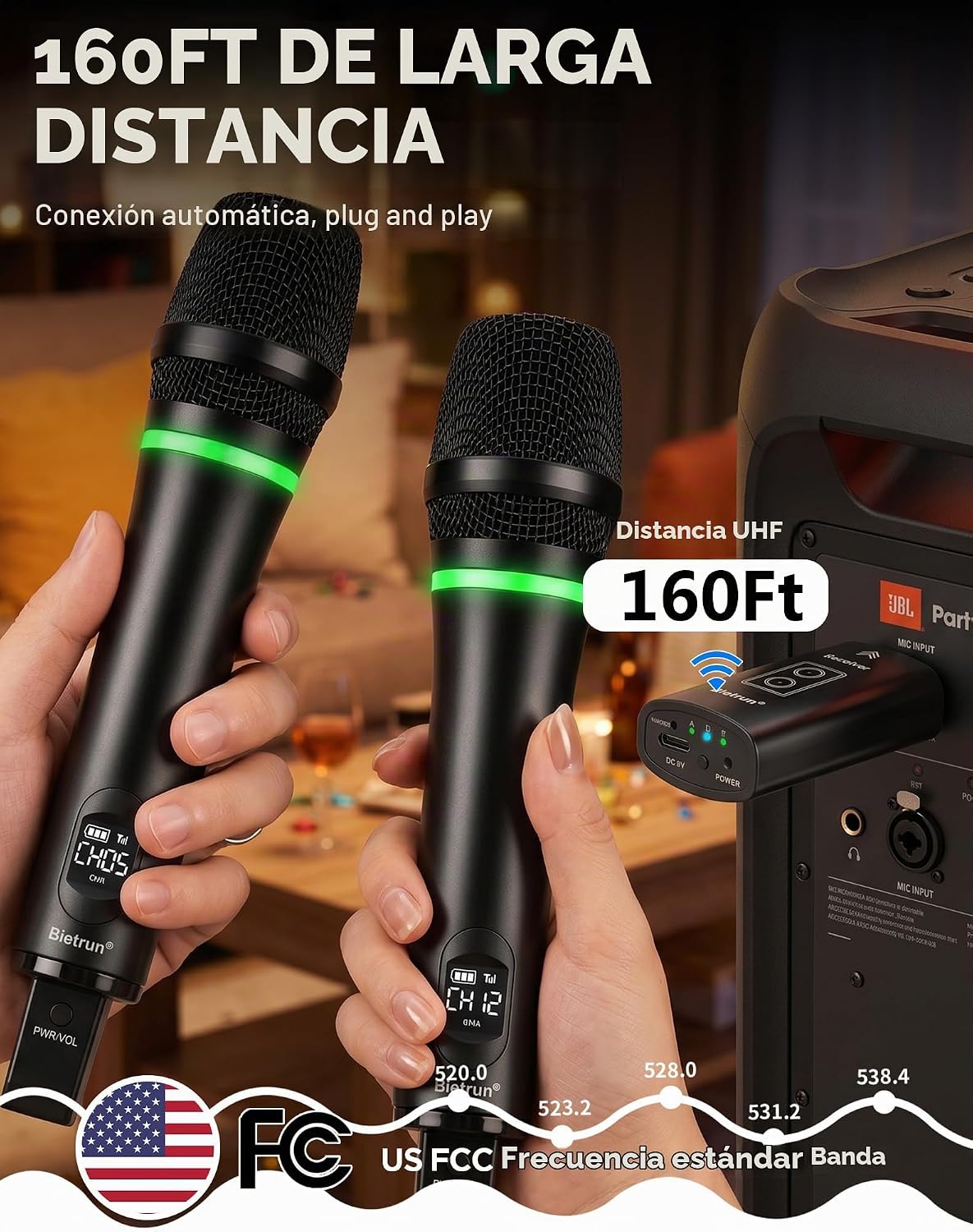 Bietrun Micrófono inalámbrico recargable, micrófonos inalámbricos d...