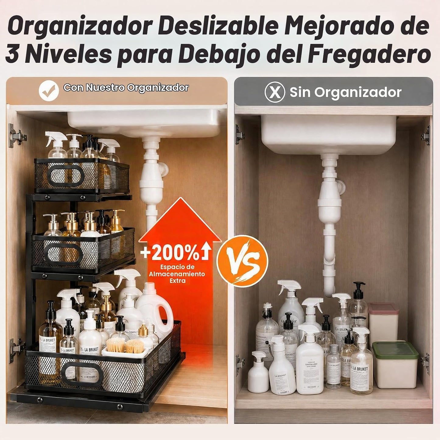 Organizador de 3 niveles para debajo del fregadero, paquete de 2 es...