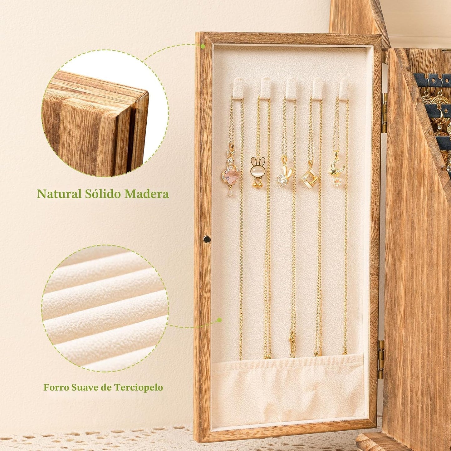 Srillollar Organizador de joyero, cajas de joyería de madera rústic...