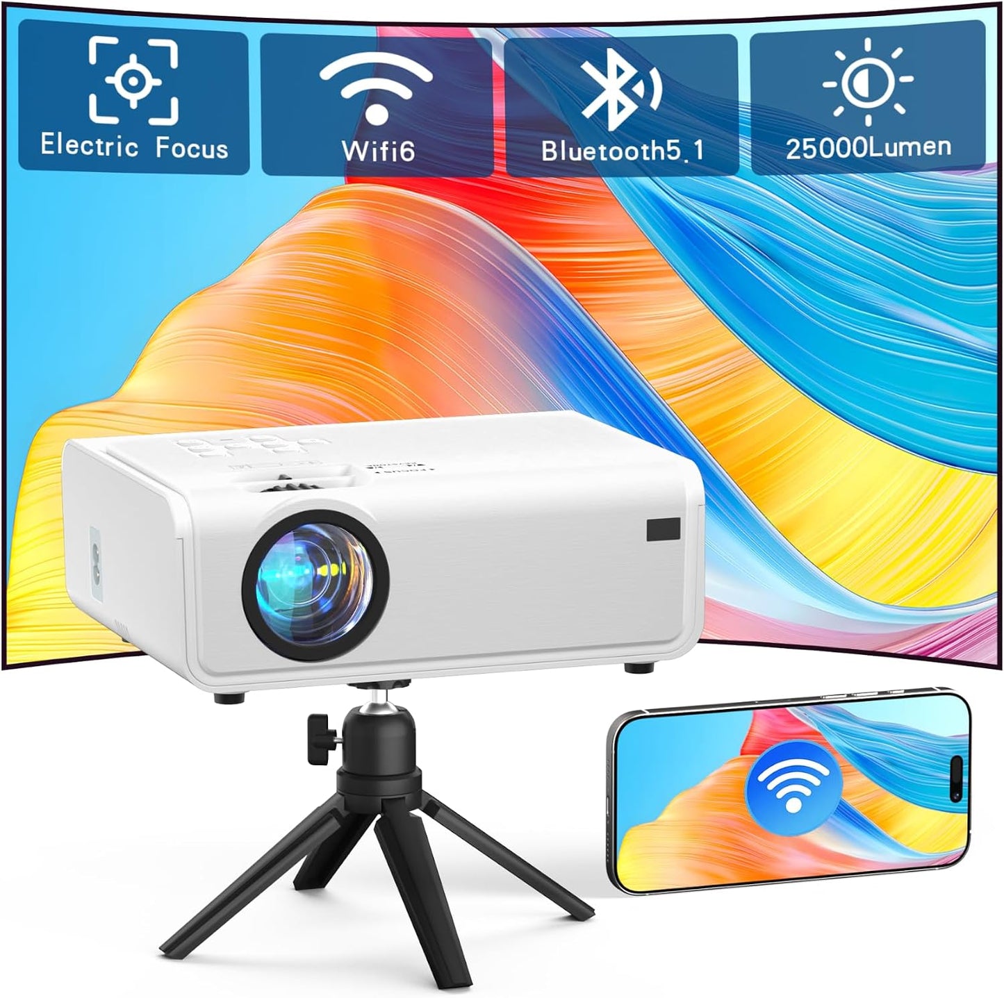 AuKing Proyector para exteriores 2500ANSI 4K con WiFi y Bluetooth,...